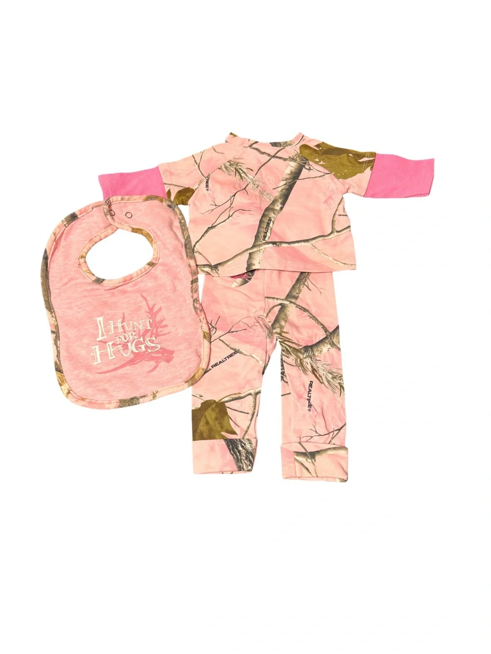 Cabela's Pink Camo Outfit & matching Baby Bib Set Size 3Months